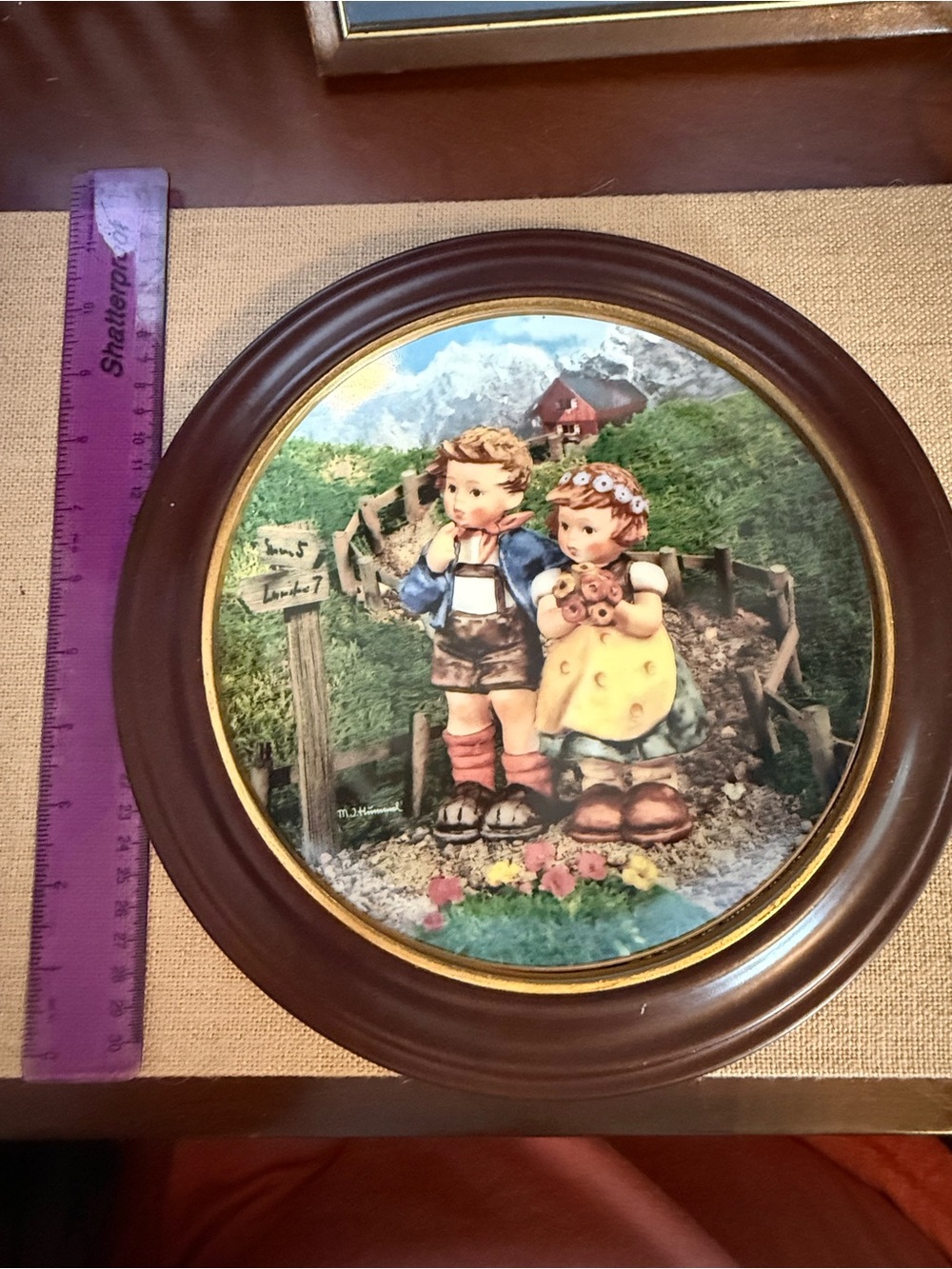 Hummel Country Crossroads Decorative Plate in Brown and Gold Frame